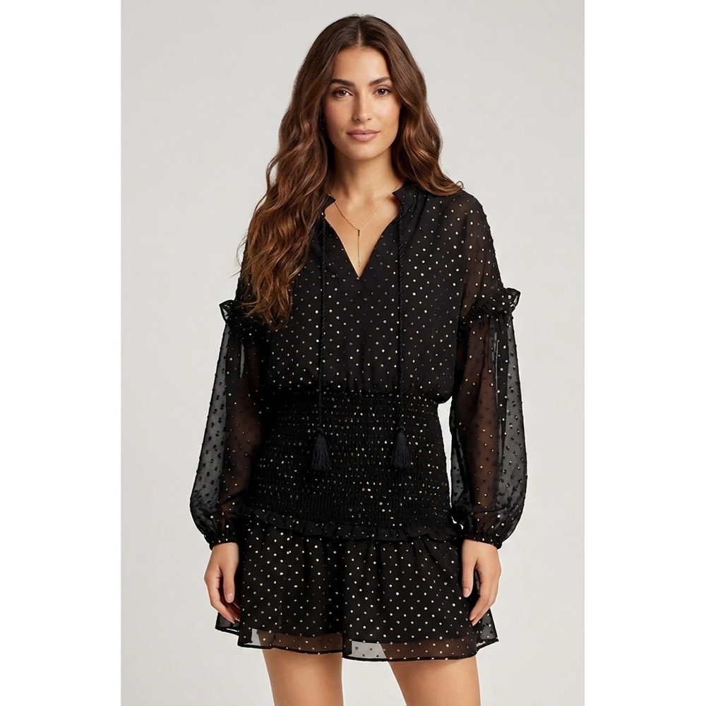 Aqua Black Dress with Gold Dots size S